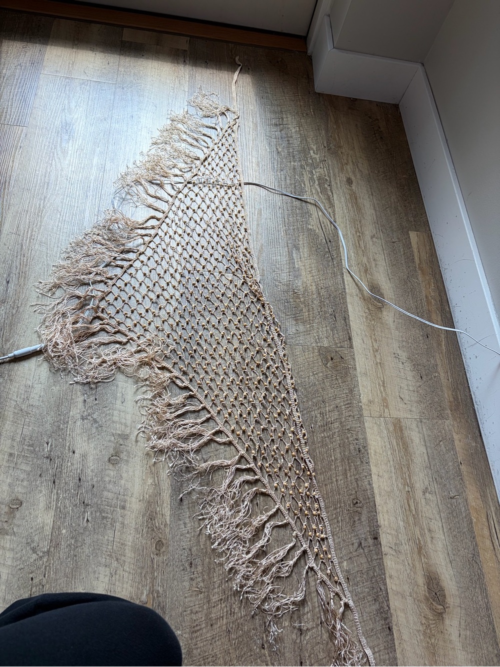 Boho Wooden Beaded Crochet Fringe Net Wrap Convertible Shawl Hip Scarf Festival - Picture 2 of 13